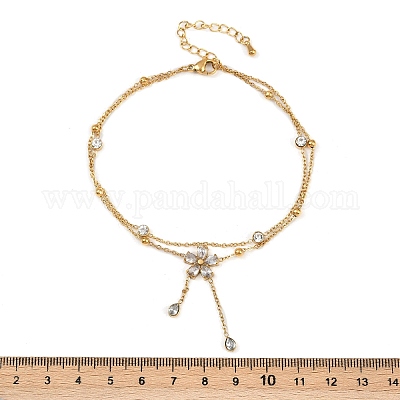 Браслеты на ногу из нержавеющей стали 304 с двухслойными цветочными подвесками AJEW-G069-02G-1