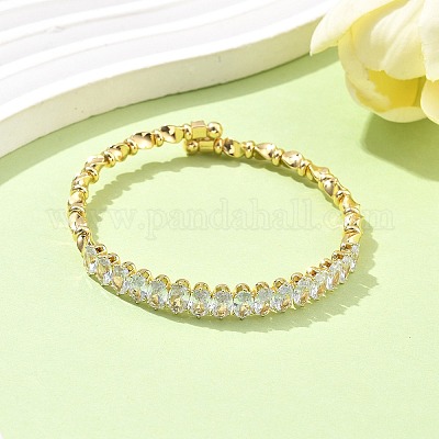 Овальные латунные браслеты-манжеты и кольца с микропаве из кубических цирконий для женщин SJEW-R002-06G-08-1