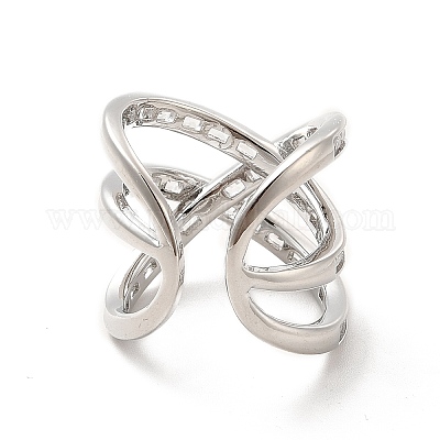 Кольцо-манжета с прозрачным кубическим цирконием и крест-накрест RJEW-C055-02P-1