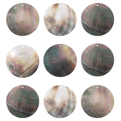 10 шт. плоские круглые подвески-ракушки из натурального черного цвета SSHEL-TA0001-20-1