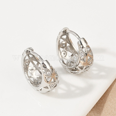 Полые треугольные латунные серьги-кольца с микропаве из прозрачного кубического циркония EJEW-M082-12P-1