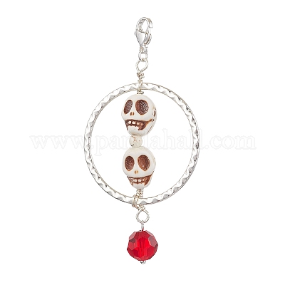 Хэллоуин череп кулон из синтетической бирюзы и сплава HJEW-JM02108-1