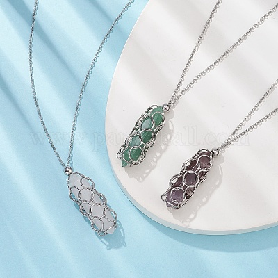 Ожерелье с подвеской в виде пули из натуральных смешанных драгоценных камней NJEW-JN04421-1