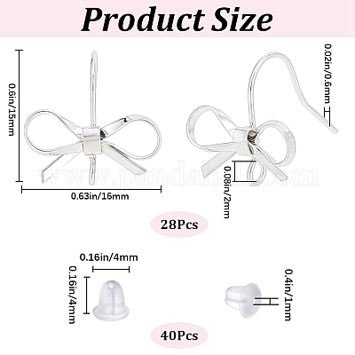 28шт. латунный крючок для сережек в форме банта DIY-SP0001-06P-1