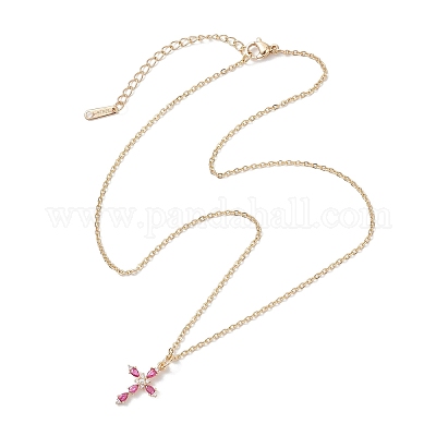 Женские ожерелья-цепочки с подвеской-крестиком из латуни и стекла 304 из нержавеющей стали NJEW-JN05545-1