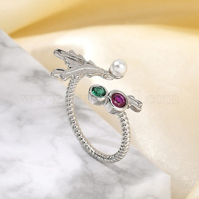 Кольца-манжеты из листовой латуни с микропаве из кубического циркония для женщин RJEW-K240-11P-1