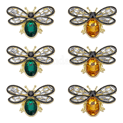 6 шт. 2 цвета пчелы сплав горный хрусталь броши на лацкан для рюкзака одежды JEWB-ME0001-08-1