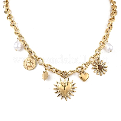 Женские ожерелья с подвеской в виде сердца и солнца из нержавеющей стали 304 и смолы NJEW-A063-01G-1