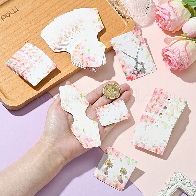 120 шт. 4 стиля цветочных напечатанных белых картонных карточек для демонстрации ожерелий и сережек CDIS-YW0001-14-1