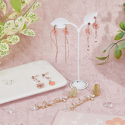 4 пара серег-гвоздиков в виде лепестков из смолы и цветка сакуры в двух стилях EJEW-FI0003-15-1