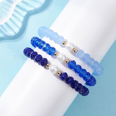 3 шт. эластичные браслеты из стеклянных бусин и искусственного жемчуга для женщин BJEW-JB12853-1