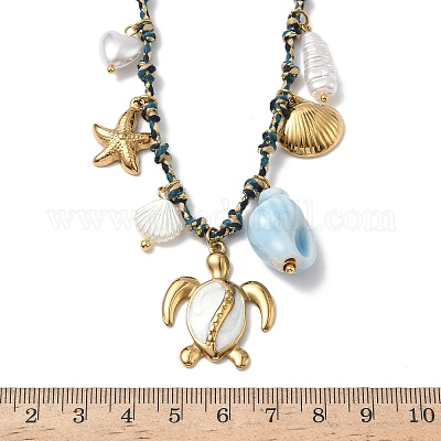 Женские ожерелья с подвесками в форме панциря морской звезды и черепахи из нержавеющей стали 304 NJEW-G180-03G-1