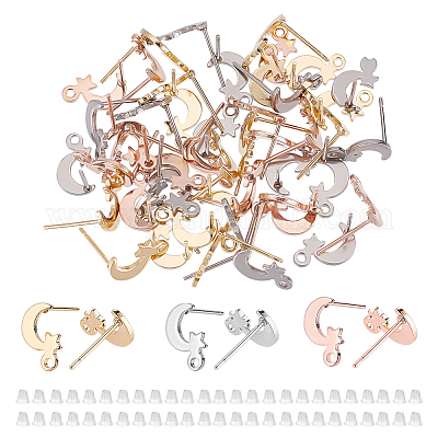 48 шт. 3 цвета 201 нержавеющая сталь фурнитура для сережек-гвоздиков STAS-DC0009-86-1