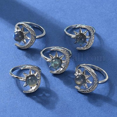 Натуральные лабрадоритные пальцевые кольца RJEW-E067-04P-1