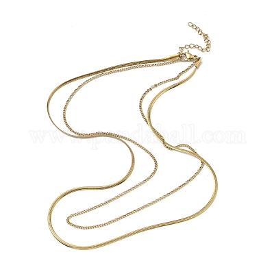 304 нержавеющая сталь плоская цепочка-змейка витая двухслойная цепочка ожерелья NJEW-S453-01G-A-1