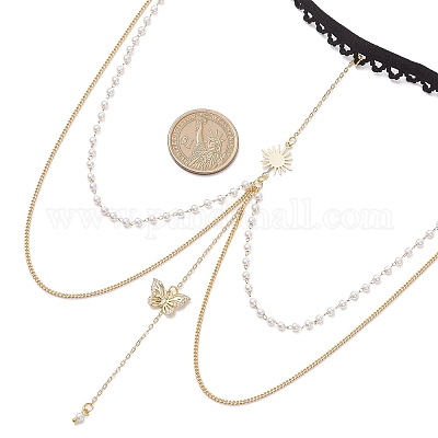 Латунные прозрачные кубические цирконии многослойные солнечные бабочки кисточки цепи на бедра и ноги&nbsp;AJEW-AN00638-1