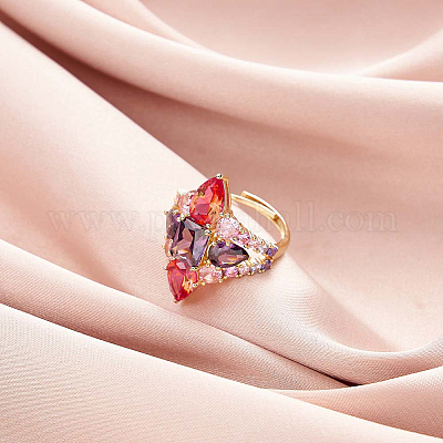 Лето 925 стерлинговое серебро микро паве с цирконием и цветком регулируемые кольца для женщин RJEW-K274-11G-1