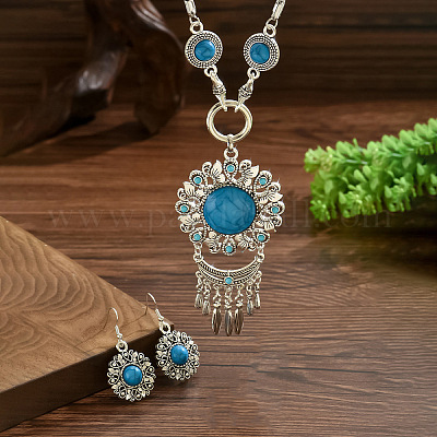 Комплект из ожерелья и сережек с подвеской из цинкового сплава и смолы в этническом стиле с цветочным бохо-стилем FS-WGD47C5-01-1