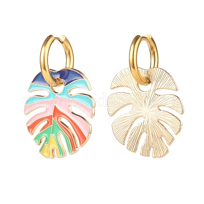 Grosshandel Monstera-Blatt-Emaille-Charm-Ohrringe - De.PandaHall.com