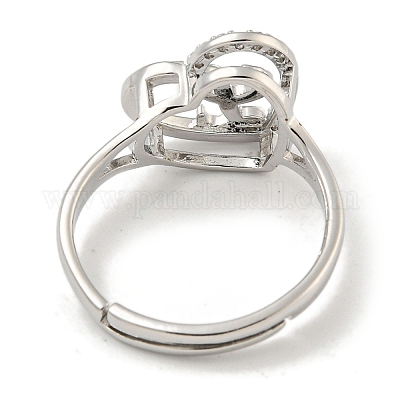 Сердце с буквой стойка покрытие латунь микро паве кубический цирконий регулируемые кольца для женщин RJEW-I105-06P-L-1