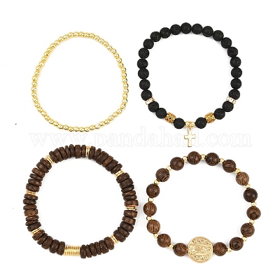 4 комплект из 4-х браслетов из натуральной лавы BJEW-JB12491-1