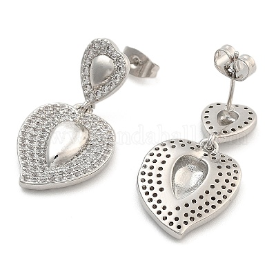 Латунные серьги-гвоздики с кубическим цирконием для женщин EJEW-U005-07P-1