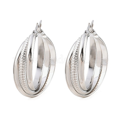 Серьги-гвоздики с тройным кольцом из нержавеющей стали 304 EJEW-P324-08P-1