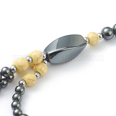 Однослойные ожерелья из немагнитного синтетического гематита и бирюзовых бусин NJEW-H307-01B-1