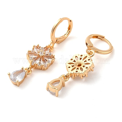 Серьги с подвесками из золотой латуни EJEW-B037-01G-02-1