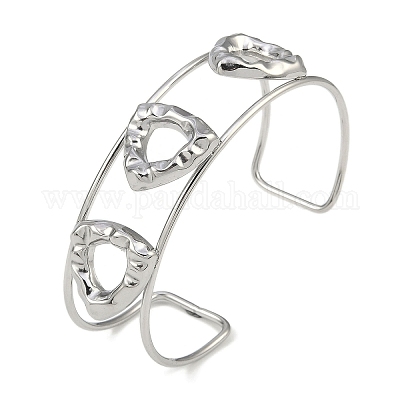 Широкие текстурированные открытые браслеты-манжеты из нержавеющей стали марки 304 BJEW-Q348-05P-03-1