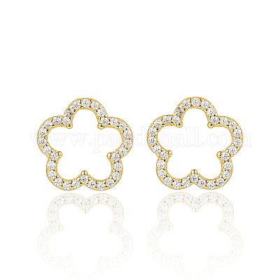 Orecchini in argento dolci e carini con design floreale di zirconi&nbsp;QK5383-1-1