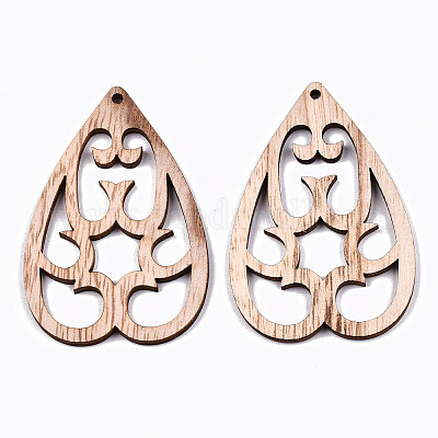 Необработанные полые деревянные большие подвески WOOD-N006-123-1