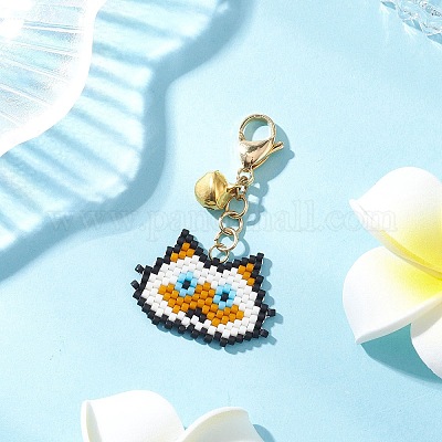 Подвески ручной работы из стеклянных бусин в форме головы кошки HJEW-MZ00366-02-1