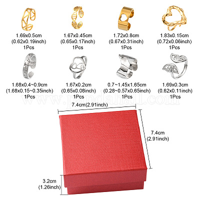 8 шт. набор из 8 колец-манжет из нержавеющей стали 201 и 304 в виде треугольника RJEW-FS0001-03-1