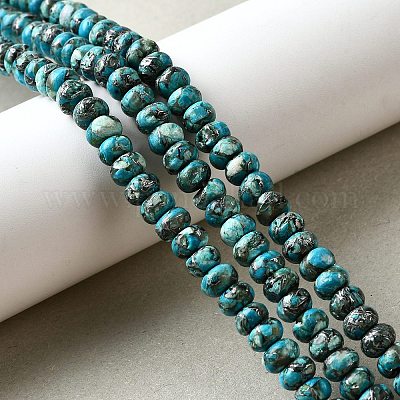 Синтетические серебряные нити бирюзовых бусин G-L617-E03-4x6mm-1