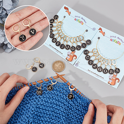 Буква a~z сплав эмаль плоская круглая подвеска запирающиеся маркеры стежков HJEW-NB0001-88A-1