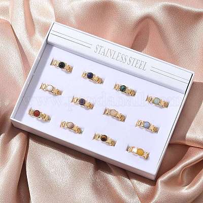 Круглые натуральные смешанные кольца из камня RJEW-C119-04G-1