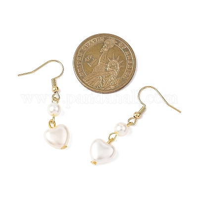 Серьги-подвески в форме сердца из АБС-пластика с имитацией жемчуга EJEW-JE06772-1