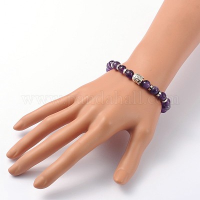 Будда голову драгоценный камень бисером браслеты простирания BJEW-JB01864-01-1