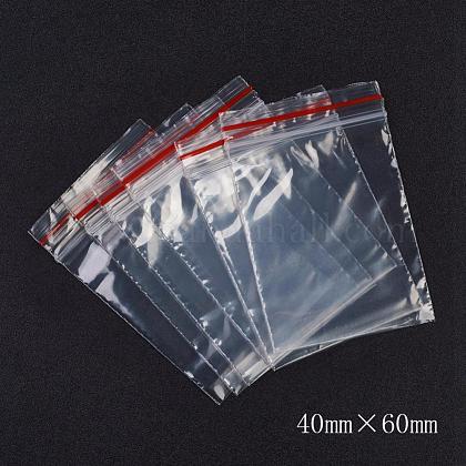 プラスチックジップロックバッグ  再封可能な包装袋  トップシール  セルフシールバッグ  長方形  レッド  6x4cm  片側の厚さ：1.8ミル（0.045mm）  100個/袋 OPP-G001-D-4x6cm-1