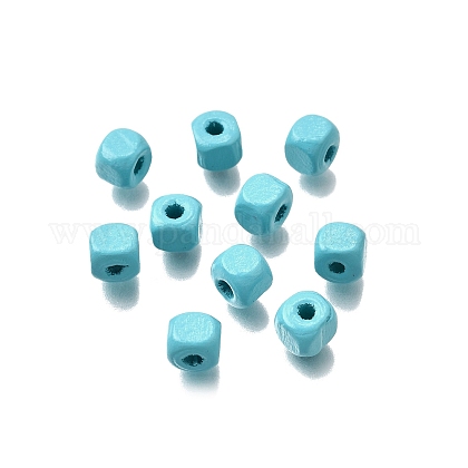 スプレー塗装木製ビーズ キューブ シアン 6x6x6mm 穴：1.6~2mmの通販