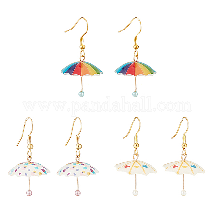 ANATTASOUL 3 Pairs 3 Colors 3D Umbrella Acrylic Dangle Earrings EJEW-AN0002-97-1