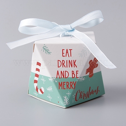 紙ギフトボックス  リボン付き  誕生日結婚式パーティーチョコレートキャンディギフトボックス  クリスマステーマの模様  ホワイト  5.9x7.85x7.95mm X-CON-D006-02B-1