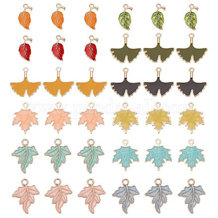 SUNNYCLUE 1 Box 48Pcs Thanksgiving Charms Enamel Leaf Charms Green Leaves Charm Small Red Maple Charm Ginkgo Leaf Plant Charms for Jewelry Making Charm DIY Necklace Bracelets Earrings Craft Supplies ENAM-SC0003-39-1