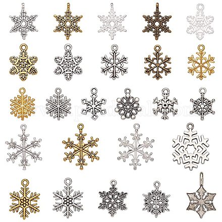 合金のチベット風チャーム  クリスマススノーフレーク  ミックスカラー  13~29x10.5~22x1.5~3mm  穴：1.5~3mm  約25種類/ 82個 PALLOY-NB0001-50-1