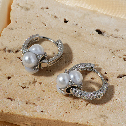 Квадратные серьги-кольца с имитацией жемчуга из латуни ZE1416-2-1