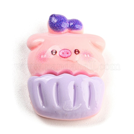 豚をテーマにした不透明樹脂カボション  ピンク  食器  24x18x8.5mm RESI-C042-03F-1