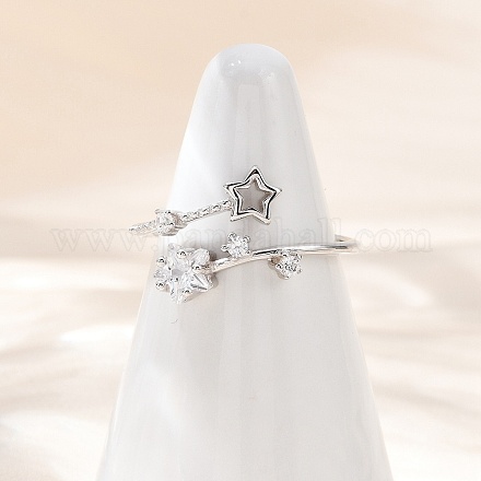 Регулируемые открытые манжеты из стерлингового серебра с кубическим цирконием для женщин RJEW-B128-04-1