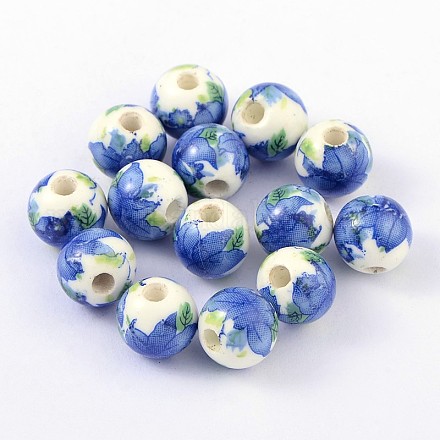 Perles de porcelaine imprimées manuelles X-PORC-Q199-10mm-19-1