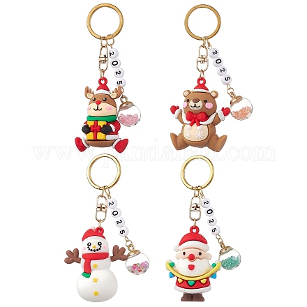 4шт 4 стиля рождественская тематика ПВХ пластиковый брелок KEYC-JKC00941-1